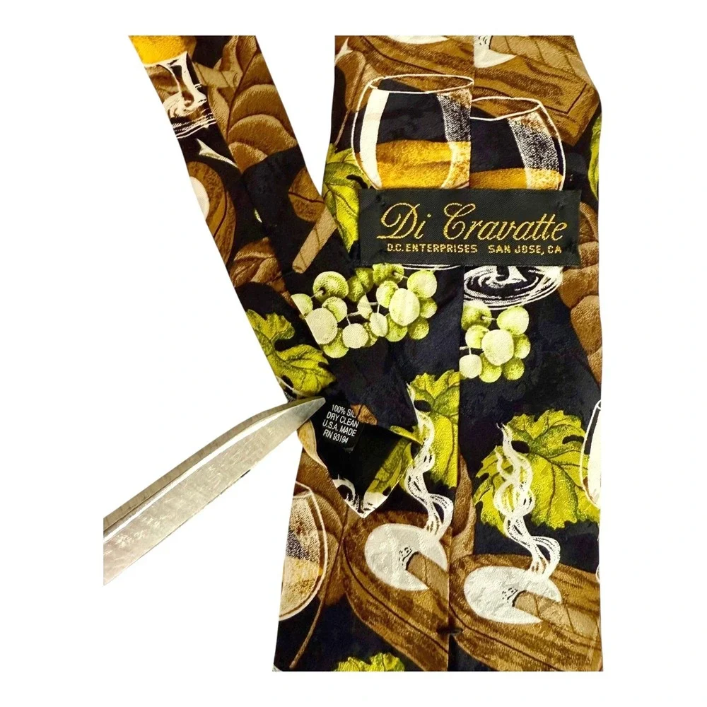 Di Cravatte Tie Men's 100% Silk Novelty Cognac Cigar Grape‎ Leaves Necktie Party